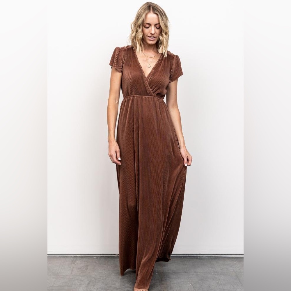Baltic Born Athena Pleated Maxi Dress NEW in Bronze, size large